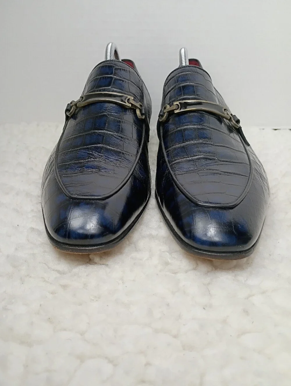 Vintage Dino Bigioni 6911 Genuine Navy Crocodile Leather Horsebit Loafers EU 42.